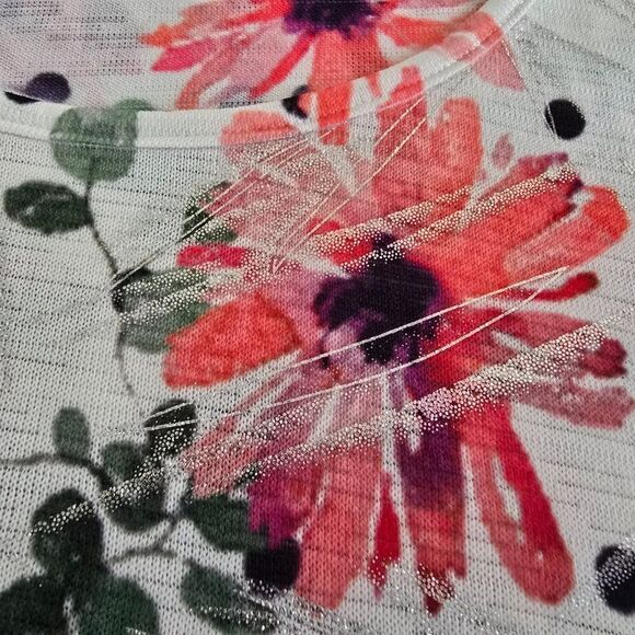 Label H. Top Size Large Floral Silver Sparkle Blouse - Picture 8 of 10